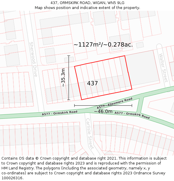 437, ORMSKIRK ROAD, WIGAN, WN5 9LG: Plot and title map