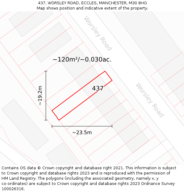 437, WORSLEY ROAD, ECCLES, MANCHESTER, M30 8HG: Plot and title map