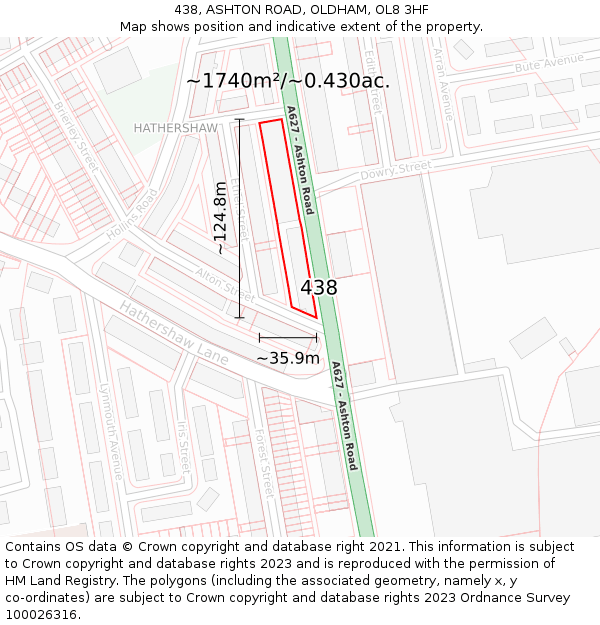 438, ASHTON ROAD, OLDHAM, OL8 3HF: Plot and title map