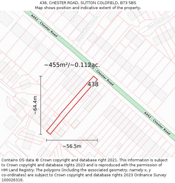 438, CHESTER ROAD, SUTTON COLDFIELD, B73 5BS: Plot and title map
