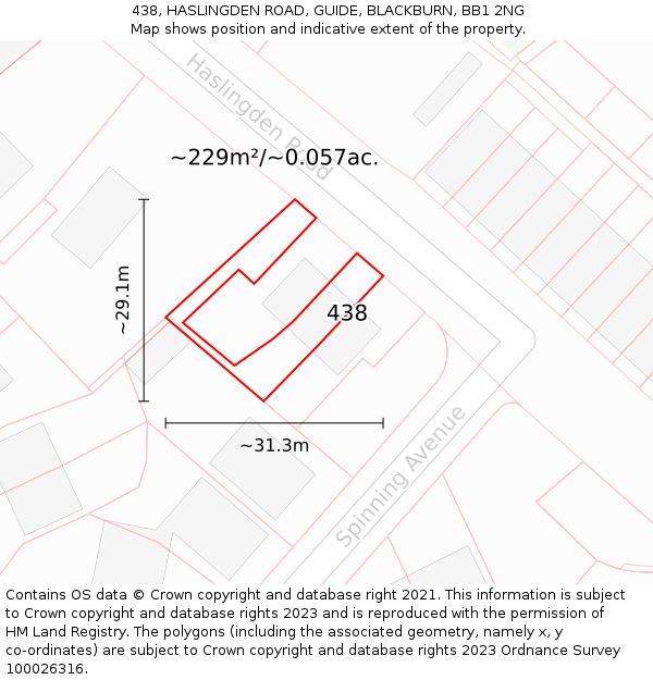438, HASLINGDEN ROAD, GUIDE, BLACKBURN, BB1 2NG: Plot and title map