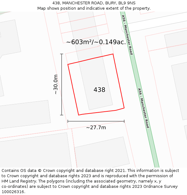 438, MANCHESTER ROAD, BURY, BL9 9NS: Plot and title map