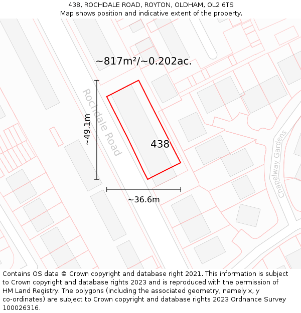438, ROCHDALE ROAD, ROYTON, OLDHAM, OL2 6TS: Plot and title map