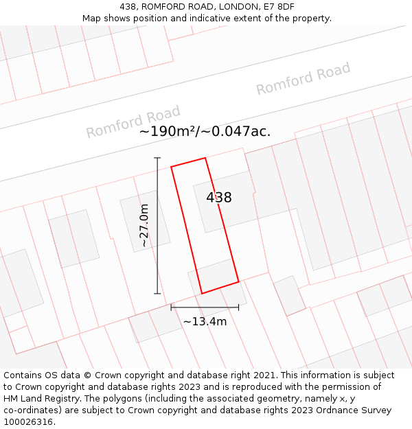 438, ROMFORD ROAD, LONDON, E7 8DF: Plot and title map