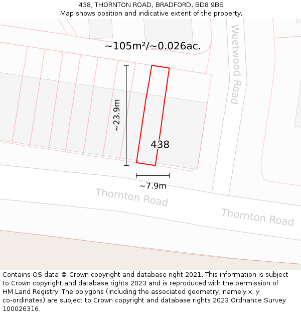 438, THORNTON ROAD, BRADFORD, BD8 9BS: Plot and title map