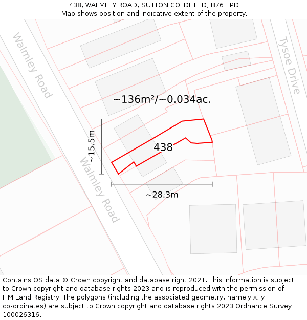 438, WALMLEY ROAD, SUTTON COLDFIELD, B76 1PD: Plot and title map