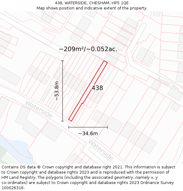 438, WATERSIDE, CHESHAM, HP5 1QE: Plot and title map
