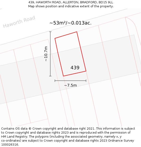 439, HAWORTH ROAD, ALLERTON, BRADFORD, BD15 9LL: Plot and title map