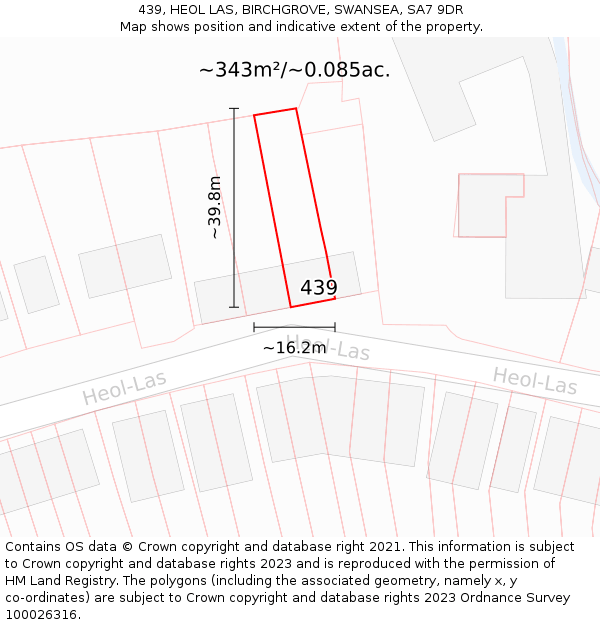 439, HEOL LAS, BIRCHGROVE, SWANSEA, SA7 9DR: Plot and title map