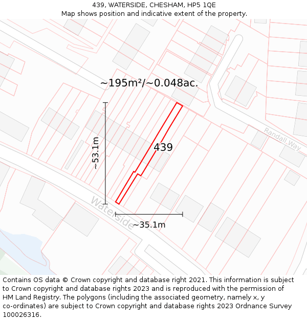 439, WATERSIDE, CHESHAM, HP5 1QE: Plot and title map