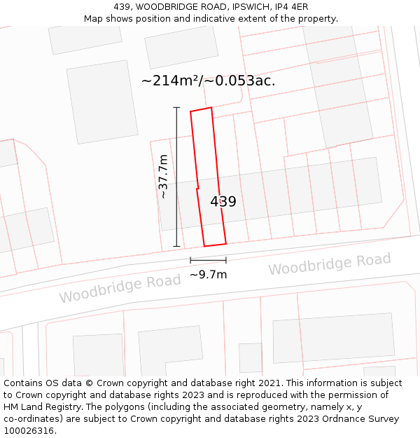 439, WOODBRIDGE ROAD, IPSWICH, IP4 4ER: Plot and title map