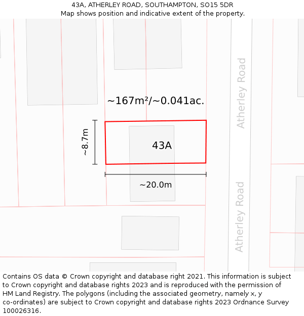 43A, ATHERLEY ROAD, SOUTHAMPTON, SO15 5DR: Plot and title map