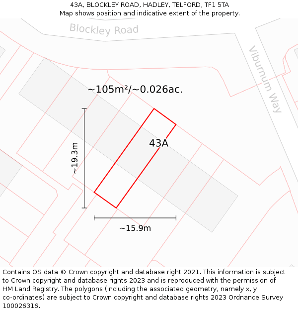 43A, BLOCKLEY ROAD, HADLEY, TELFORD, TF1 5TA: Plot and title map