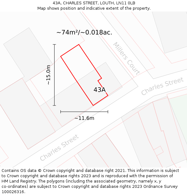 43A, CHARLES STREET, LOUTH, LN11 0LB: Plot and title map