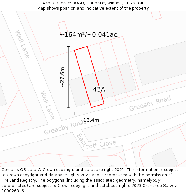 43A, GREASBY ROAD, GREASBY, WIRRAL, CH49 3NF: Plot and title map