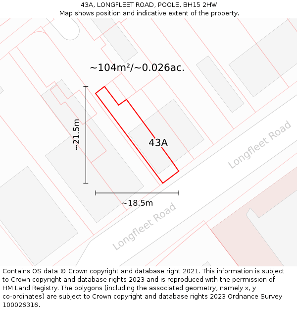 43A, LONGFLEET ROAD, POOLE, BH15 2HW: Plot and title map