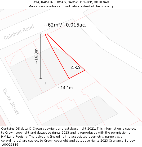 43A, RAINHALL ROAD, BARNOLDSWICK, BB18 6AB: Plot and title map