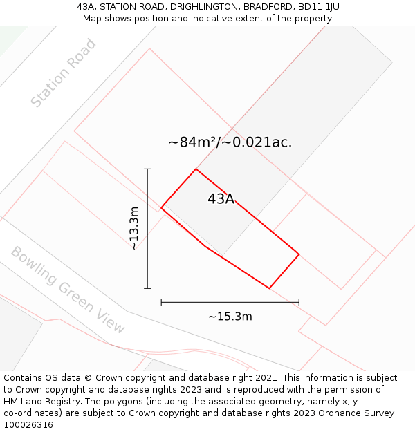 43A, STATION ROAD, DRIGHLINGTON, BRADFORD, BD11 1JU: Plot and title map