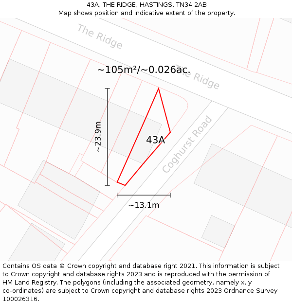 43A, THE RIDGE, HASTINGS, TN34 2AB: Plot and title map