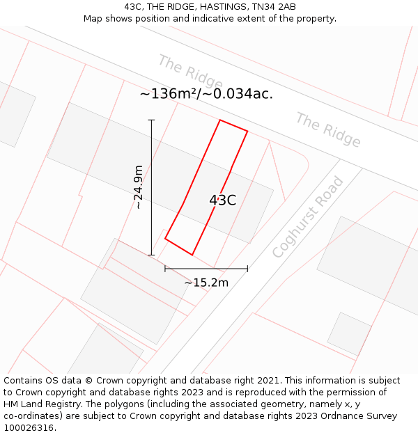 43C, THE RIDGE, HASTINGS, TN34 2AB: Plot and title map