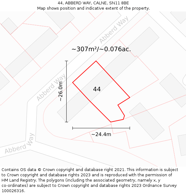 44, ABBERD WAY, CALNE, SN11 8BE: Plot and title map