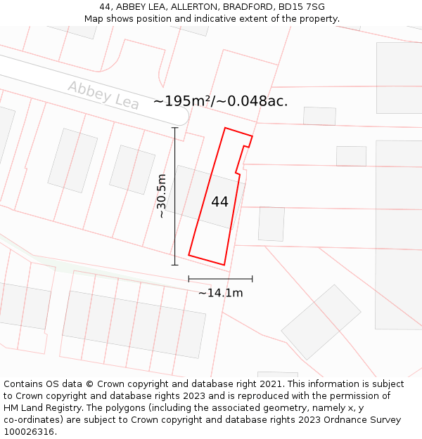 44, ABBEY LEA, ALLERTON, BRADFORD, BD15 7SG: Plot and title map