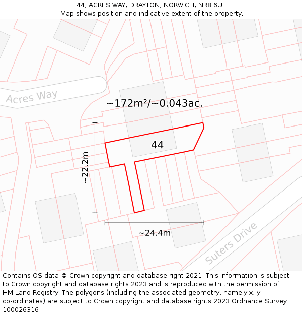 44, ACRES WAY, DRAYTON, NORWICH, NR8 6UT: Plot and title map