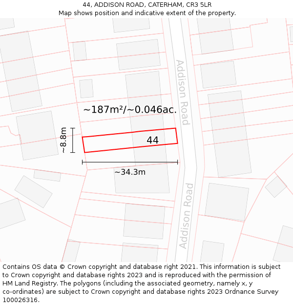44, ADDISON ROAD, CATERHAM, CR3 5LR: Plot and title map