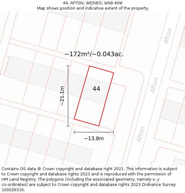 44, AFTON, WIDNES, WA8 4XW: Plot and title map