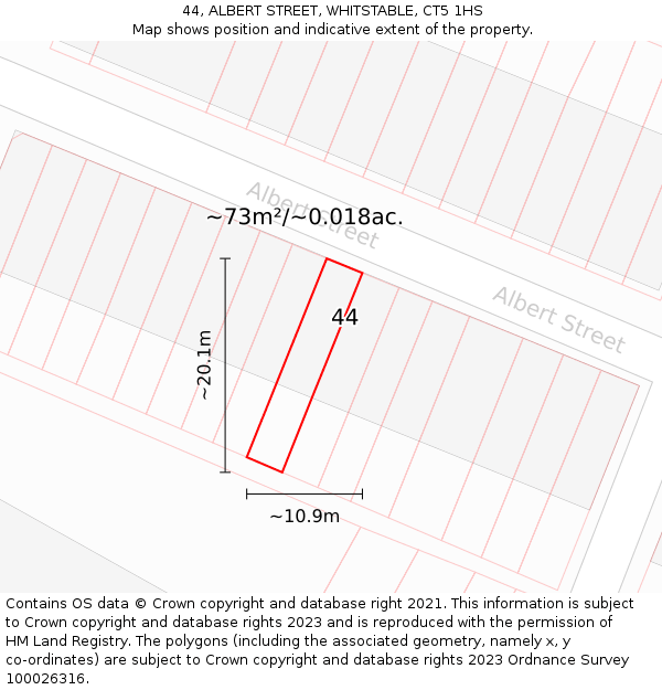 44, ALBERT STREET, WHITSTABLE, CT5 1HS: Plot and title map