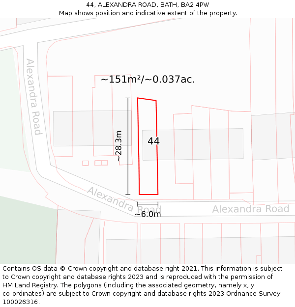 44, ALEXANDRA ROAD, BATH, BA2 4PW: Plot and title map