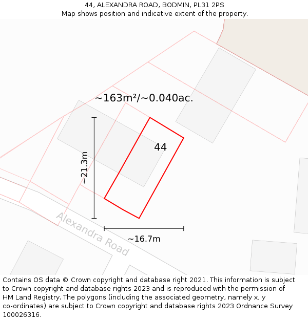 44, ALEXANDRA ROAD, BODMIN, PL31 2PS: Plot and title map