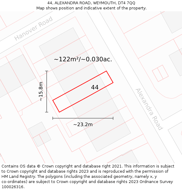 44, ALEXANDRA ROAD, WEYMOUTH, DT4 7QQ: Plot and title map