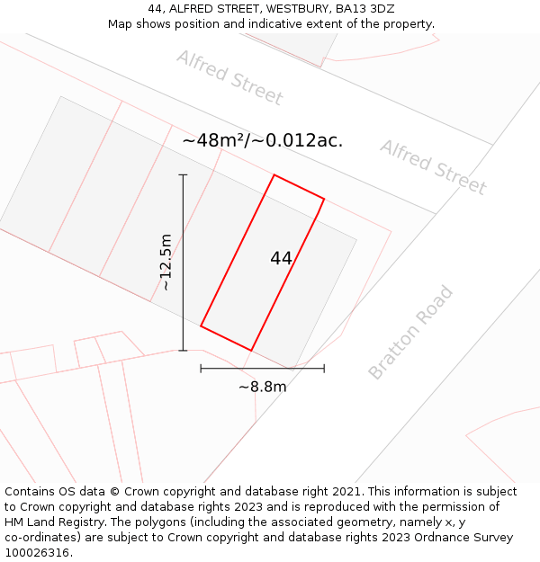 44, ALFRED STREET, WESTBURY, BA13 3DZ: Plot and title map