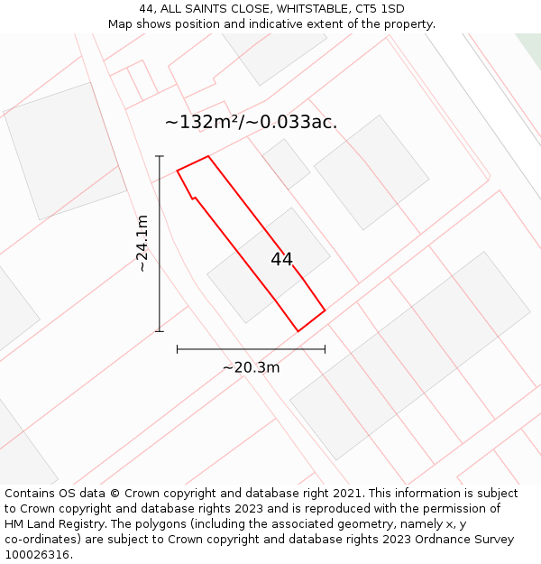 44, ALL SAINTS CLOSE, WHITSTABLE, CT5 1SD: Plot and title map