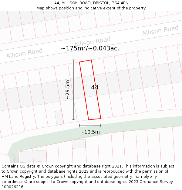 44, ALLISON ROAD, BRISTOL, BS4 4PN: Plot and title map