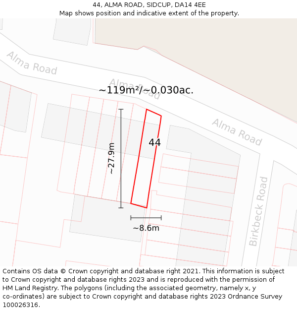 44, ALMA ROAD, SIDCUP, DA14 4EE: Plot and title map