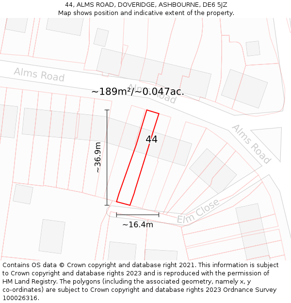 44, ALMS ROAD, DOVERIDGE, ASHBOURNE, DE6 5JZ: Plot and title map
