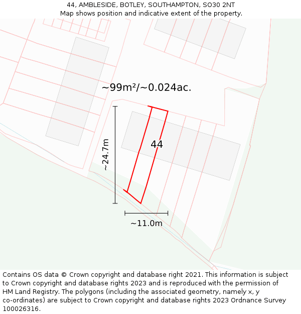 44, AMBLESIDE, BOTLEY, SOUTHAMPTON, SO30 2NT: Plot and title map