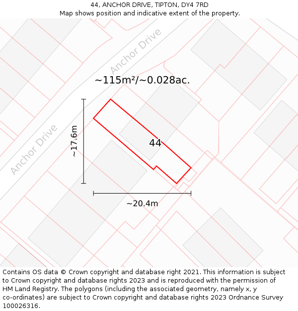 44, ANCHOR DRIVE, TIPTON, DY4 7RD: Plot and title map