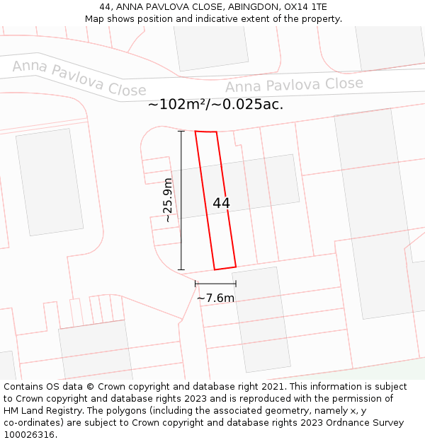 44, ANNA PAVLOVA CLOSE, ABINGDON, OX14 1TE: Plot and title map