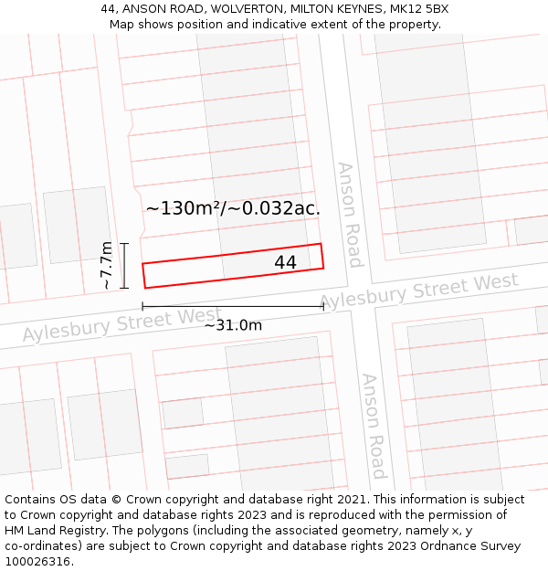 44, ANSON ROAD, WOLVERTON, MILTON KEYNES, MK12 5BX: Plot and title map