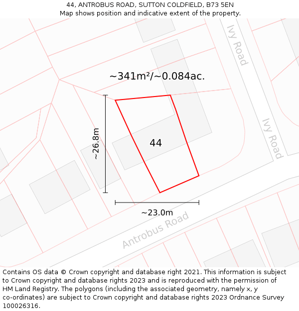 44, ANTROBUS ROAD, SUTTON COLDFIELD, B73 5EN: Plot and title map