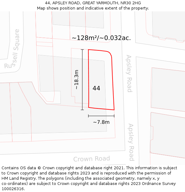 44, APSLEY ROAD, GREAT YARMOUTH, NR30 2HG: Plot and title map