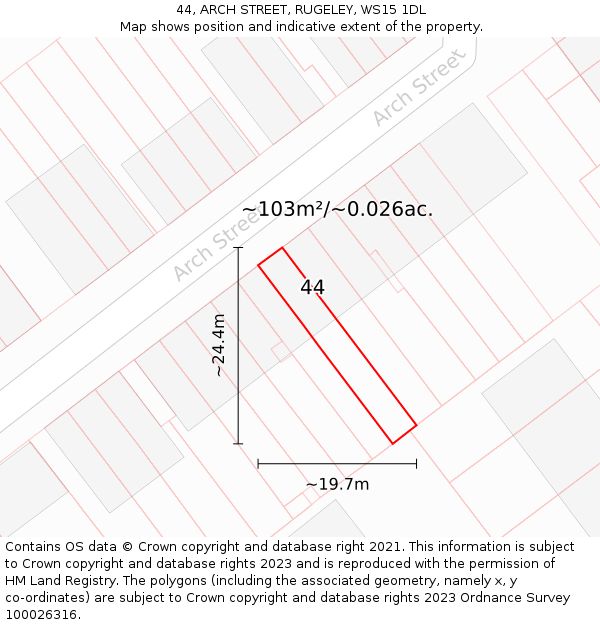 44, ARCH STREET, RUGELEY, WS15 1DL: Plot and title map