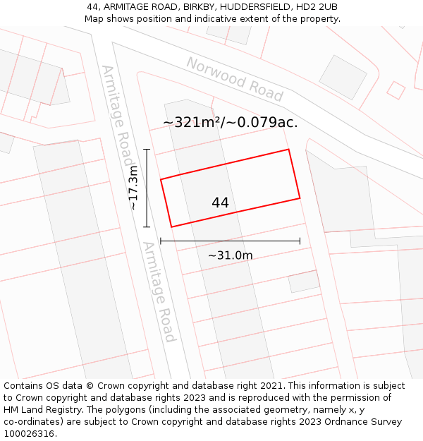 44, ARMITAGE ROAD, BIRKBY, HUDDERSFIELD, HD2 2UB: Plot and title map