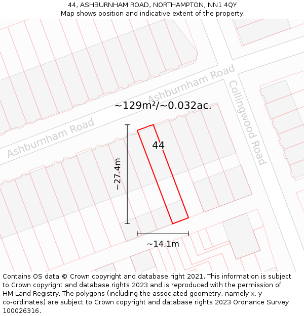 44, ASHBURNHAM ROAD, NORTHAMPTON, NN1 4QY: Plot and title map