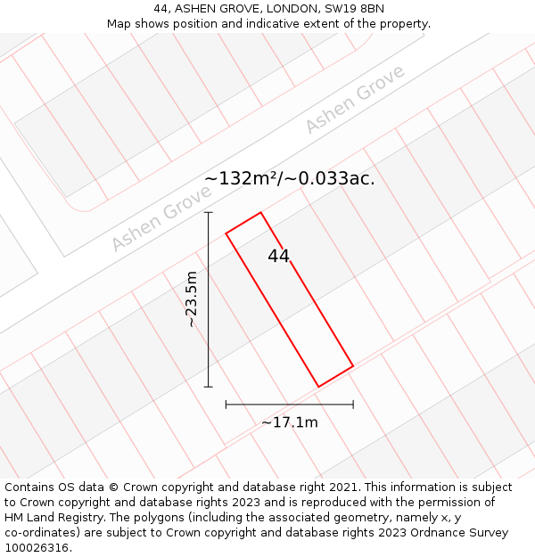 44, ASHEN GROVE, LONDON, SW19 8BN: Plot and title map
