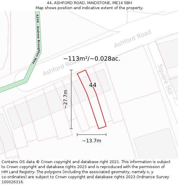 44, ASHFORD ROAD, MAIDSTONE, ME14 5BH: Plot and title map