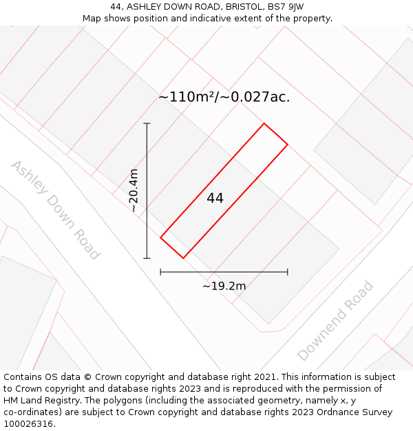 44, ASHLEY DOWN ROAD, BRISTOL, BS7 9JW: Plot and title map